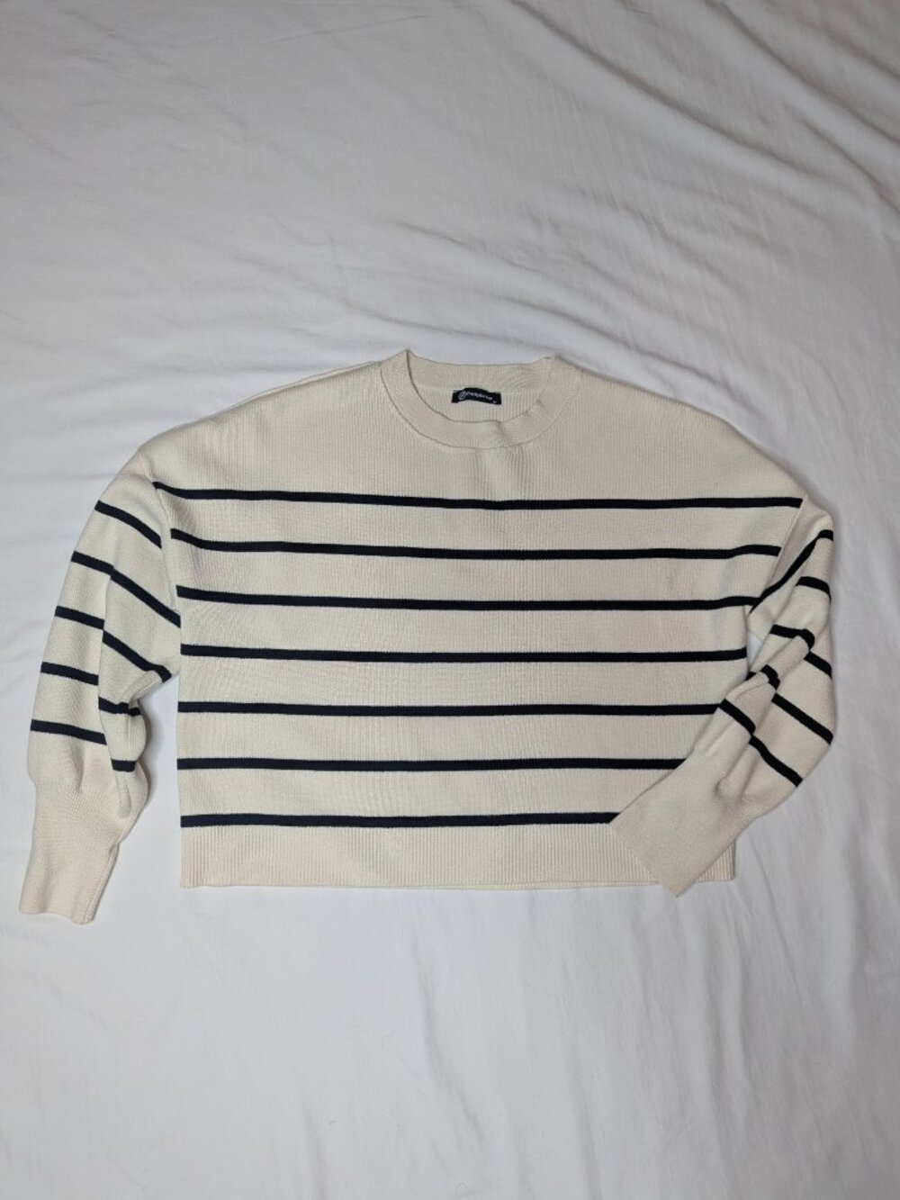 Pretty Garden Cream/Black Striped Sweater, Size Medium